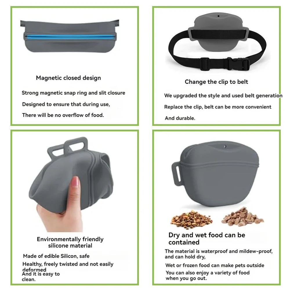 Pet Supplies Silicone Dogs Treat Bag Pet Portable Dog Training Waist Bag Outdoor Feeder Puppy Snack Reward Storage Bag with Belt
